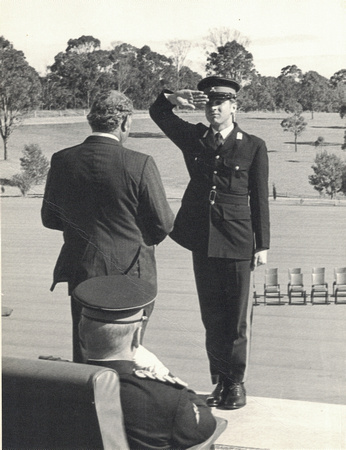1972 197d Barry Hester receives his certificate from Min for Army Bob Katter